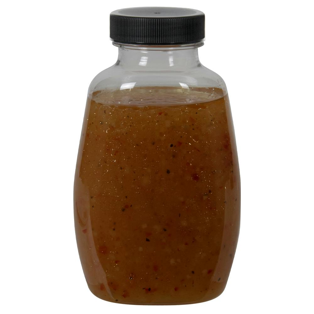 9 oz. Clear PET Clark Oblong Bottle with 38/400 Black Ribbed Cap with Foil Induction Seal