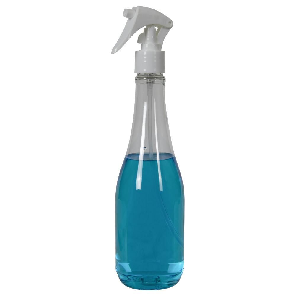 12 oz. Clear PET Round Keuka Bottle with 24/410 White Mini Trigger Sprayer