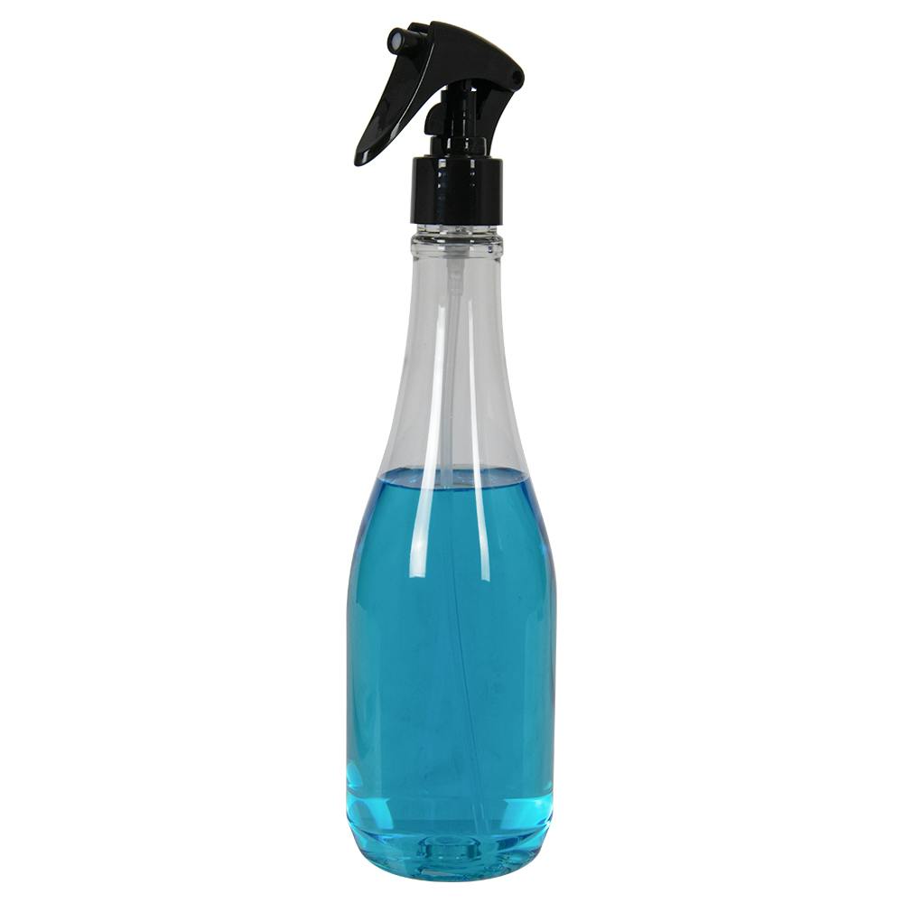 8 oz. Clear PET Round Keuka Bottle with 24/410 Black Mini Trigger Sprayer