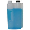 64 oz. Natural HDPE Twin Neck Dosing Bottle with 1 & 2 oz. Dispensing Chambers & (1 each) 38/400 Black & White Ribbed Caps with F217 Liner