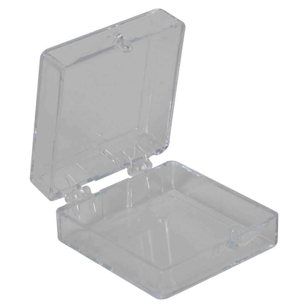Clear Polystyrene Hinged Box - 1-1/4" L x 1-1/4" W x 1/2" Hgt. (Case of 1000)