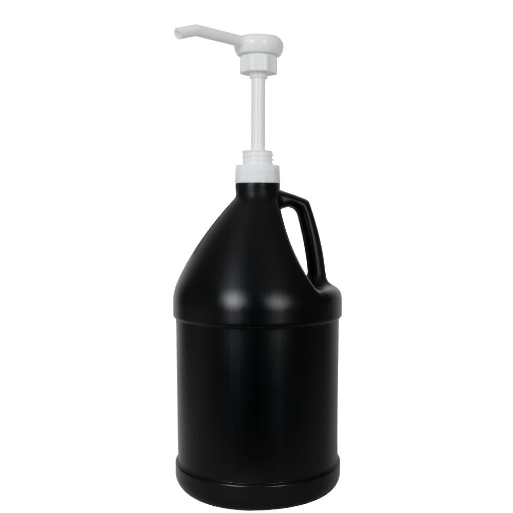 1 Gallon Black HDPE Round Jug with 38/400 White Pump