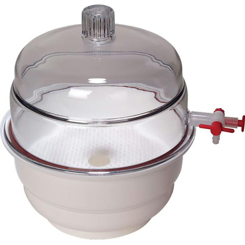 12" Clear Polycarbonate Vacuum Desiccator with White Base - 0.91 cu. ft.