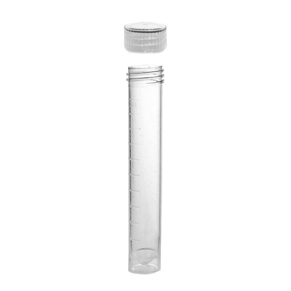 10mL Non-Sterile Clear Polypropylene SureSeal™ Transport Tube with Loose Natural Screw Cap - 100 per Bag; 10 Bags per Case
