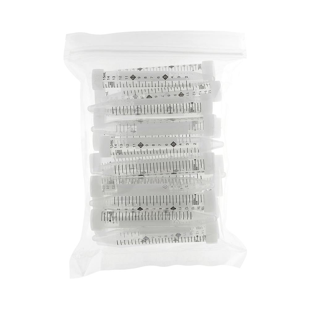 15mL Sterile Clear Polypropylene TotalPure™ Metal-Free Centrifuge Tube with Attached White Screw Cap - 25 per Bag; 20 Bags per Case