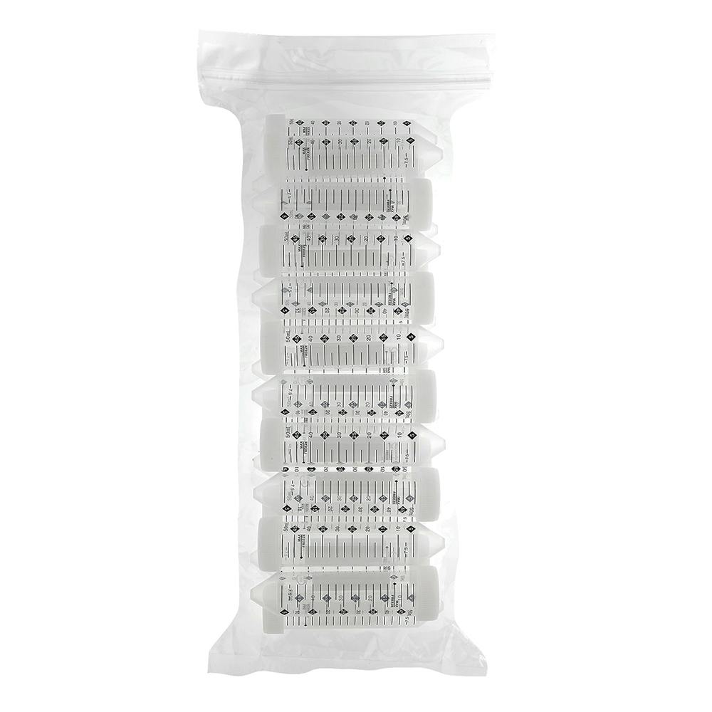 50mL Sterile Clear Polypropylene TotalPure™ Metal-Free Centrifuge Tube with Attached White Screw Cap - 25 per Bag; 20 Bags per Case