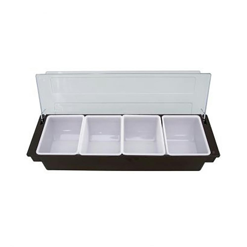 4-Compartment Chilled Condiment Holder with Removable Compartments - 19-1/2" L x 6" W x 3.5" Hgt. OD