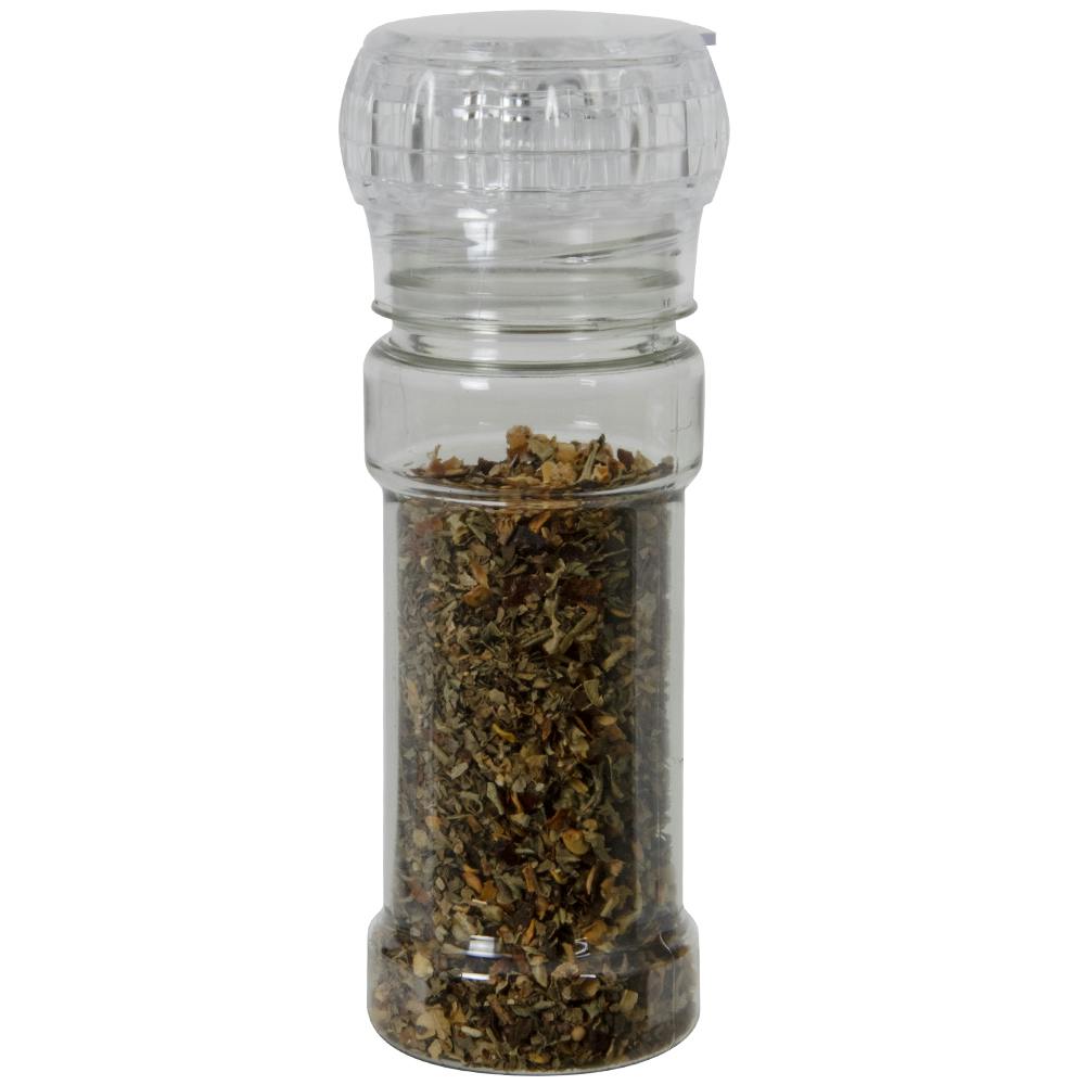 100mL Clear PET (30% PCR Material) Spice Grinder Bottle with 38mm 3-start Neck Elegant Ribbed Grinder