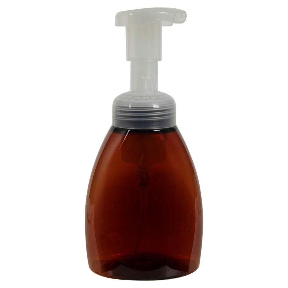 250mL Amber PET Foaming-Style Oval Bottle with 40mm Natural Polypropylene Dispensing Foaming Pump