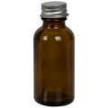 1 oz. Amber Glass Boston Round Bottle with 20/400 Brushed Silver Aluminum Cap with Foam Liner