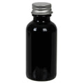 1 oz. Black Glass Boston Round Bottle with 20/400 Brushed Silver Aluminum Cap with Foam Liner