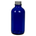 4 oz. Cobalt Blue Glass Boston Round Bottle with 22/400 Brushed Silver Aluminum Cap with Foam Liner