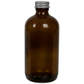 8 oz. Amber Glass Boston Round Bottle with 24/400 Brushed Silver Aluminum Cap with Foam Liner