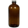 16 oz. Amber Glass Boston Round Bottle with 28/400 Brushed Silver Aluminum Cap with Foam Liner