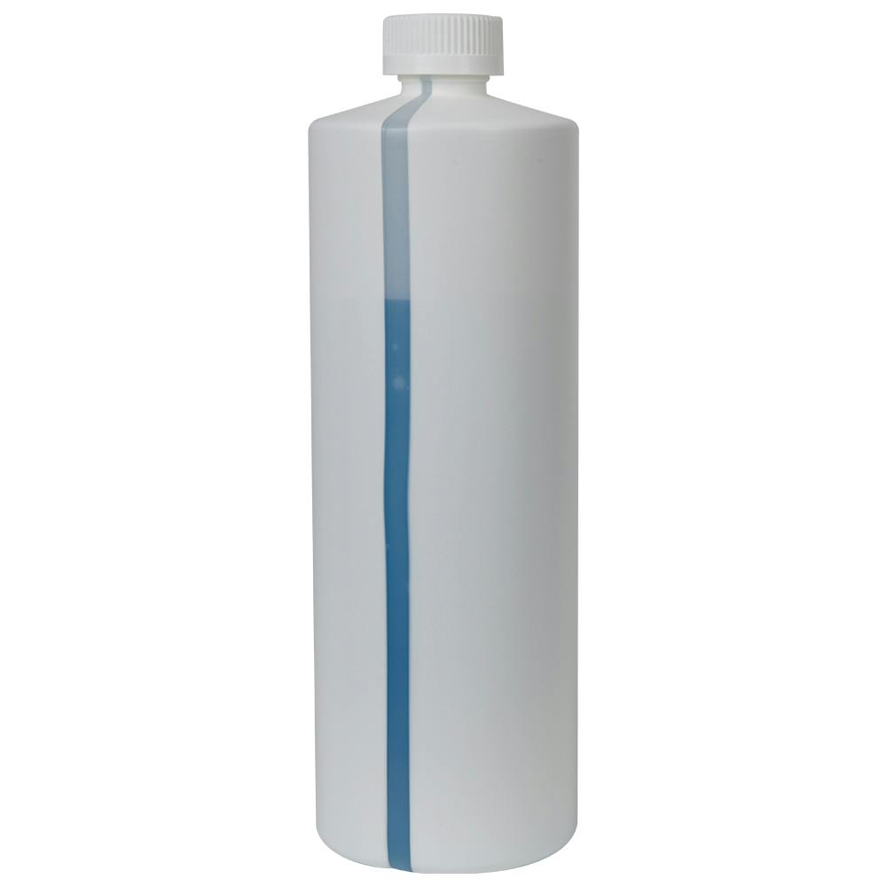 32 oz. White HDPE Cylindrical Easy-View Stripe Bottle with 28/410 White Ribbed Polypropylene Child-Resistant Cap (CRC) with F217 Liner