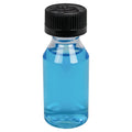 1 oz. Clear PET Modern Round Bottle with 20/410 Black Ribbed Child-Resistant Cap (CRC) with F217 Liner