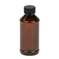 4 oz. Amber PET Modern Round Bottle with 24/400 Black Ribbed Cap with F217 Liner