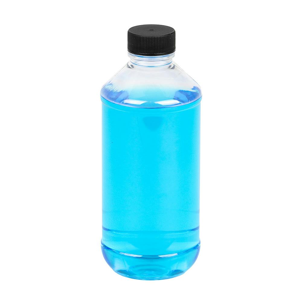 8 oz. Clear PET Modern Round Bottle with 24/400 Black Ribbed Cap with F217 Liner
