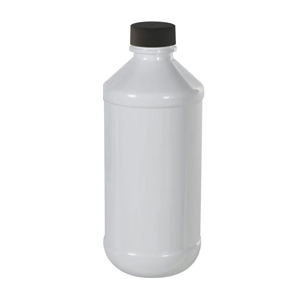 8 oz. White PET Modern Round Bottle with 24/400 Black Ribbed Cap with F217 Liner