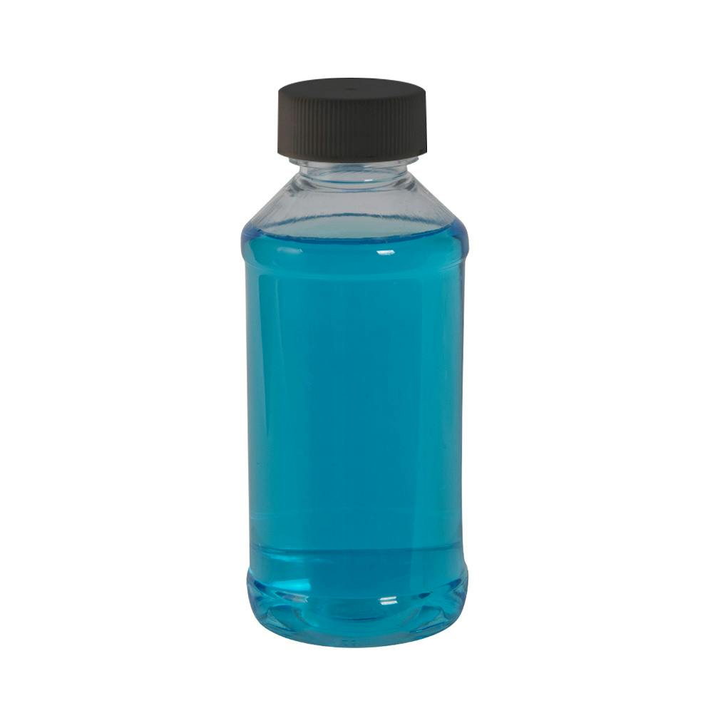 16 oz. Clear PET Modern Round Bottle with 28/400 Black Ribbed Cap with F217 Liner