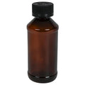4 oz. Amber PET Modern Round Bottle with 24/400 Black Ribbed Child-Resistant Cap (CRC) with F217 Liner