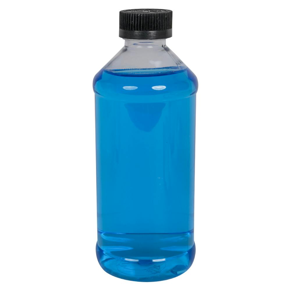 16 oz. Clear PET Modern Round Bottle with 28/400 Black Ribbed Child-Resistant Cap (CRC) with F217 Liner