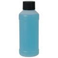 16 oz. Brown HDPE Modern Round Bottle with 28/410 Black Ribbed Cap with F217 Liner