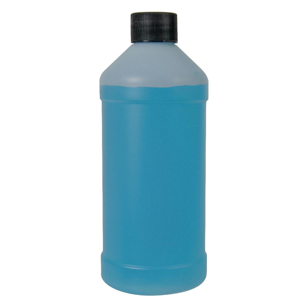 16 oz. Natural HDPE Modern Round Bottle with 28/410 Black Ribbed Cap with F217 Liner