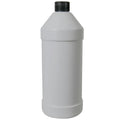 32 oz. White HDPE Modern Round Bottle with 28/410 Black Ribbed Cap with F217 Liner