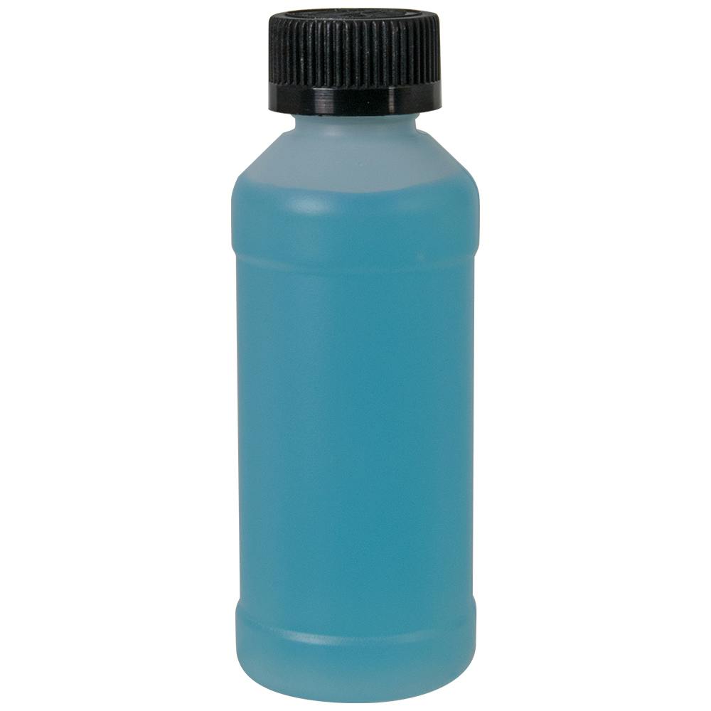 4 oz. Natural HDPE Modern Round Bottle with 24/400 Black Ribbed Child-Resistant Cap (CRC) with F217 Liner