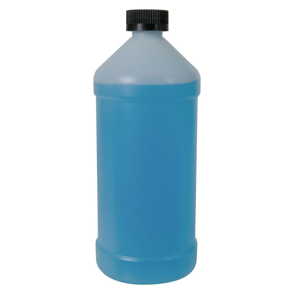 32 oz. Natural HDPE Modern Round Bottle with 28/400 Black Ribbed Child-Resistant Cap (CRC) with F217 Liner