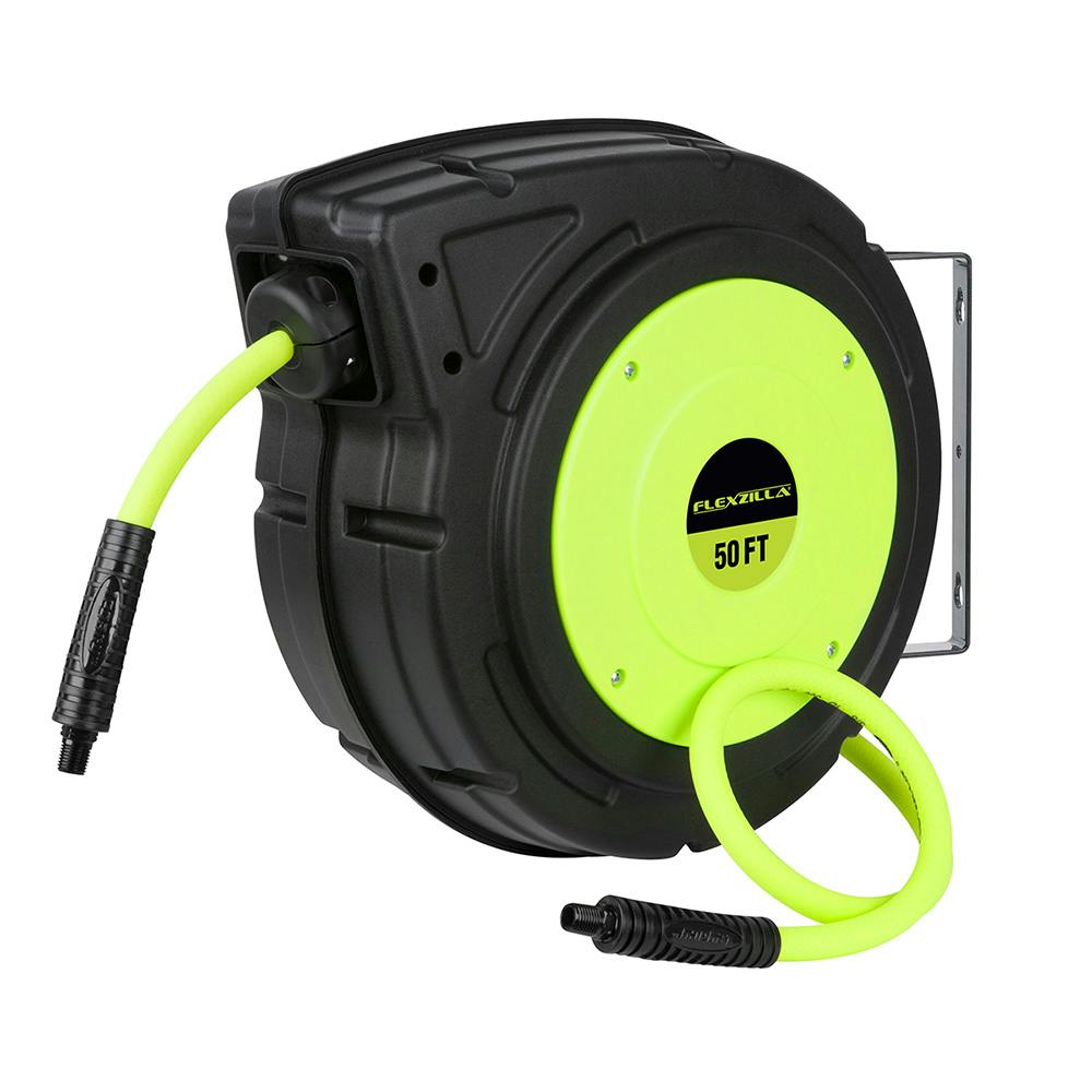 3/8" Flexzilla® Enclosed Retractable Air Hose Reel with 1/4" MNPT Fittings - 50'
