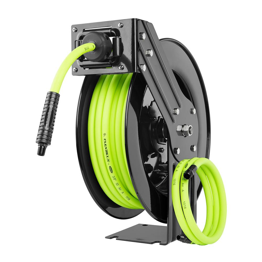 3/8" Flexzilla® Open Retractable Air Hose Reel with 1/4" MNPT Fittings - 50'