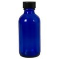 2 oz. Cobalt Blue Glass Boston Round Bottle with 20/400 Black Phenolic Cap with Pulp & Vinyl Liner