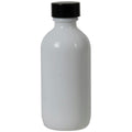 4 oz. White Glass Boston Round Bottle with 22/400 Black Phenolic Cap with Pulp & Vinyl Liner