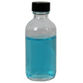 2 oz. Clear Glass Boston Round Bottle with 20/400 Black Phenolic Cap with Pulp & Vinyl Liner