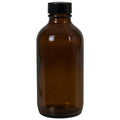 4 oz. Amber Glass Boston Round Bottle with 22/400 Black Phenolic Cap with Pulp & Vinyl Liner
