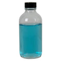 8 oz. Clear Glass Boston Round Bottle with 24/400 Black Phenolic Cap with Pulp & Vinyl Liner