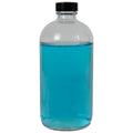16 oz. Clear Glass Boston Round Bottle with 28/400 Black Phenolic Cap with Pulp & Vinyl Liner