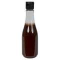 8 oz. Clear PET Round Keuka Bottle with 24/410 Black Ribbed Snap-Top Dispensing Cap
