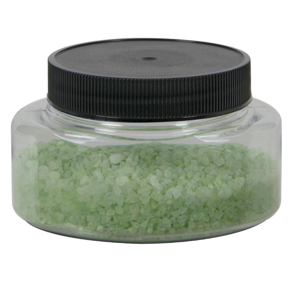 4 oz. Clear PET Squat Oval Jar with 58/400 Black Ribbed Unlined Cap