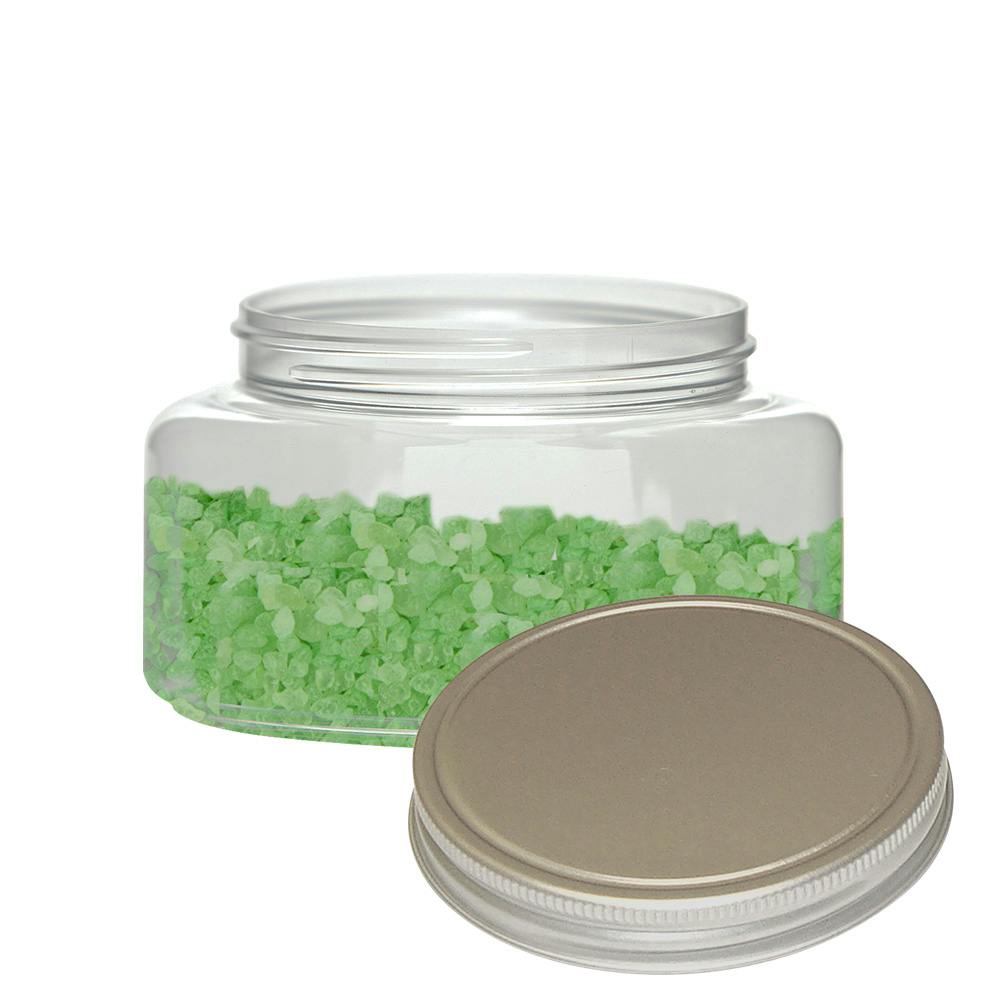 4 oz. Clear PET Squat Oval Jar with 58/400 Brushed Silver Aluminum Cap with Foam Liner