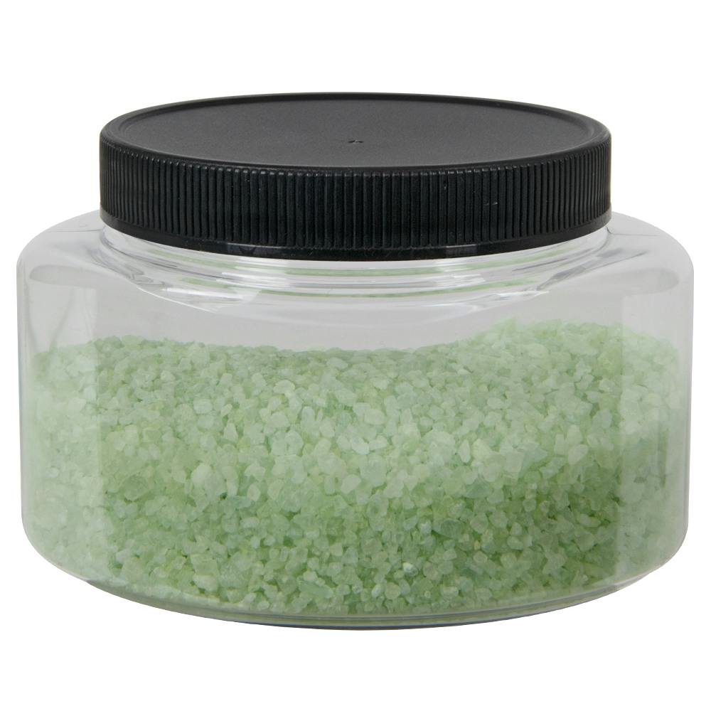 8 oz. Clear PET Squat Oval Jar with 70/400 Black Ribbed Unlined Cap