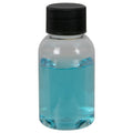 1 oz. Clear PET Squat Boston Round Bottle with 20/410 Black Ribbed Cap with F217 Liner