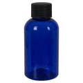 2 oz. Cobalt Blue PET Squat Boston Round Bottle with 20/410 Black Ribbed Cap with F217 Liner