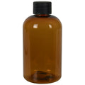 4 oz. Cobalt Blue PET Squat Boston Round Bottle with 20/410 Black Ribbed Cap with F217 Liner