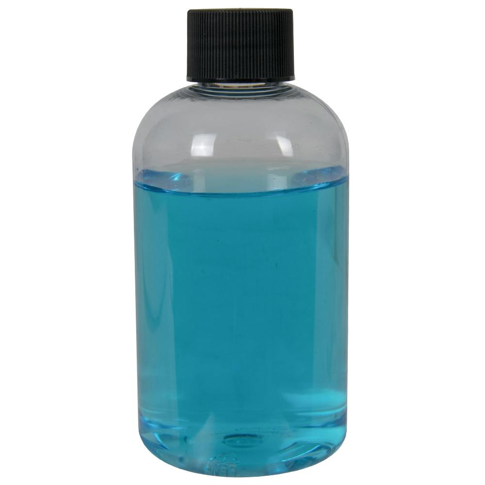 6 oz. Clear PET Squat Boston Round Bottle with 24/410 Black Ribbed Cap with F217 Liner