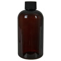8 oz. Light Amber PET Squat Boston Round Bottle with 24/410 Black Ribbed Cap with F217 Liner