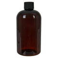 12 oz. Light Amber PET Squat Boston Round Bottle with 24/410 Black Ribbed Cap with F217 Liner