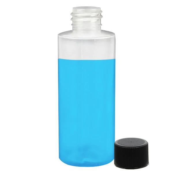 4 oz. Natural LDPE Cylindrical Bottle with 24/410 Black Ribbed Cap with F217 Liner
